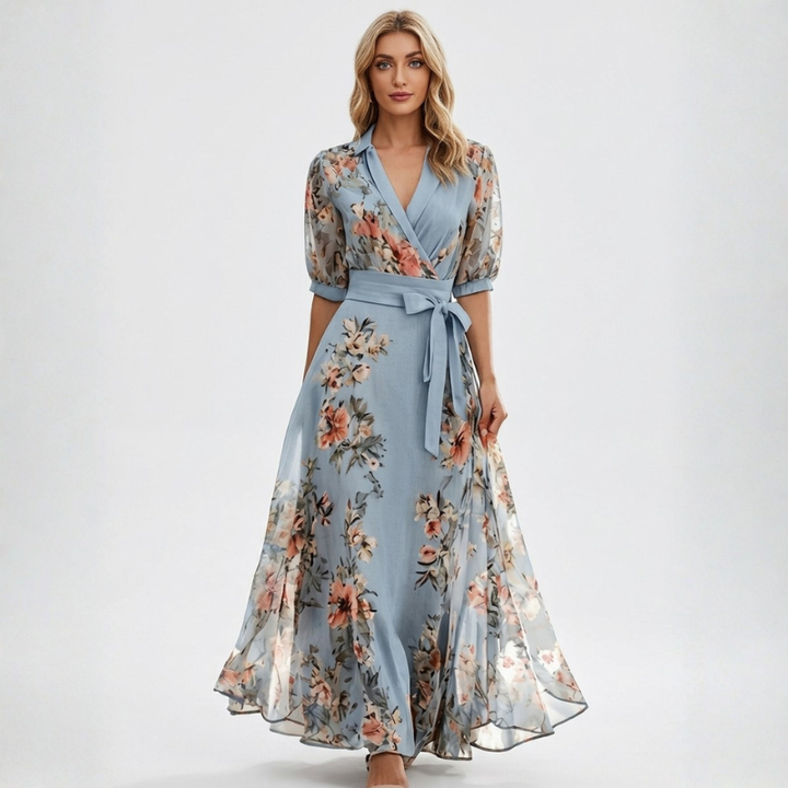 Lily | Floral V-Neck Chiffon Midi Dress