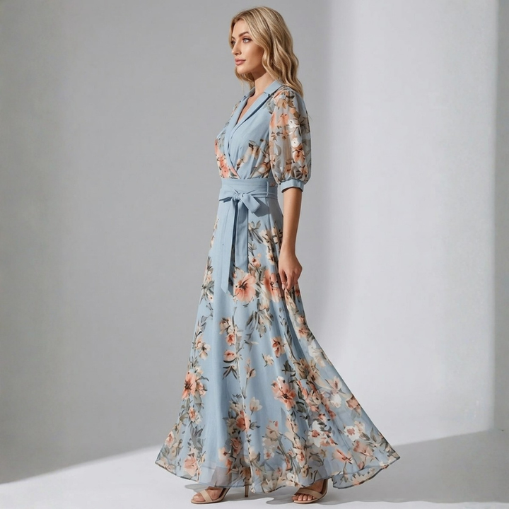 Lily | Floral V-Neck Chiffon Midi Dress