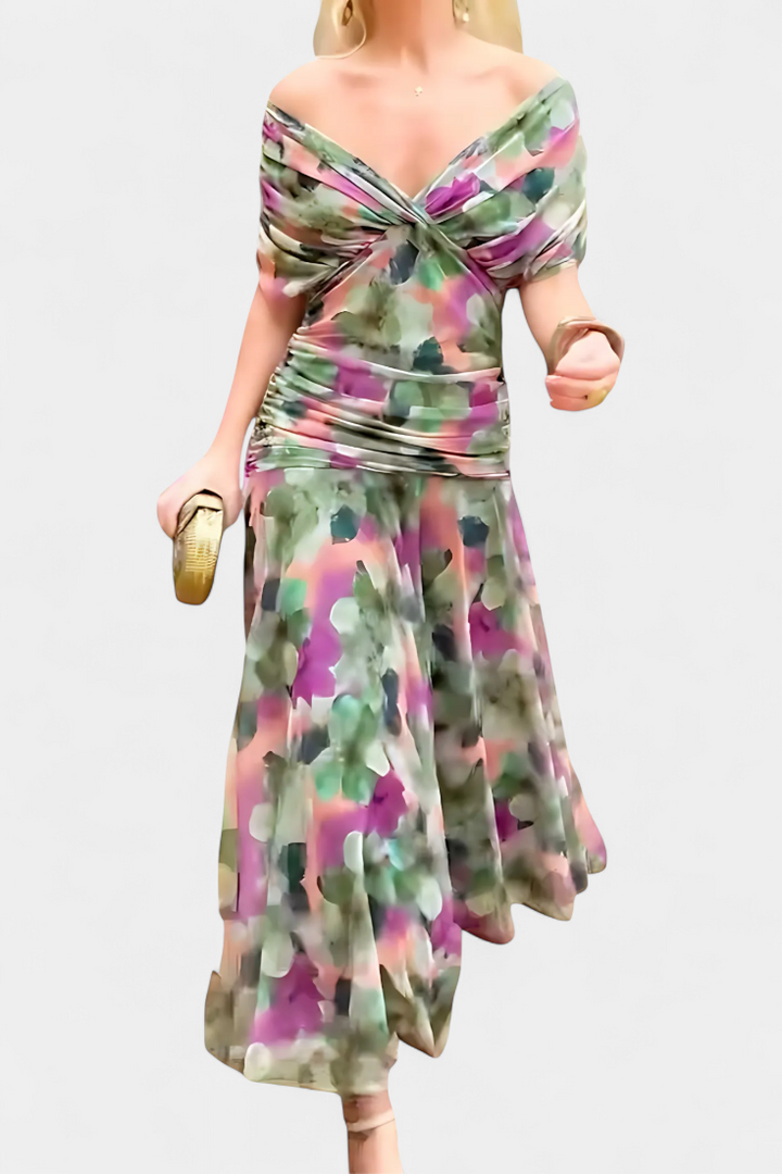 Isabella | Elegant Floral V Neck Dress
