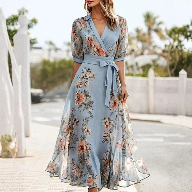 Lily | Floral V-Neck Chiffon Midi Dress