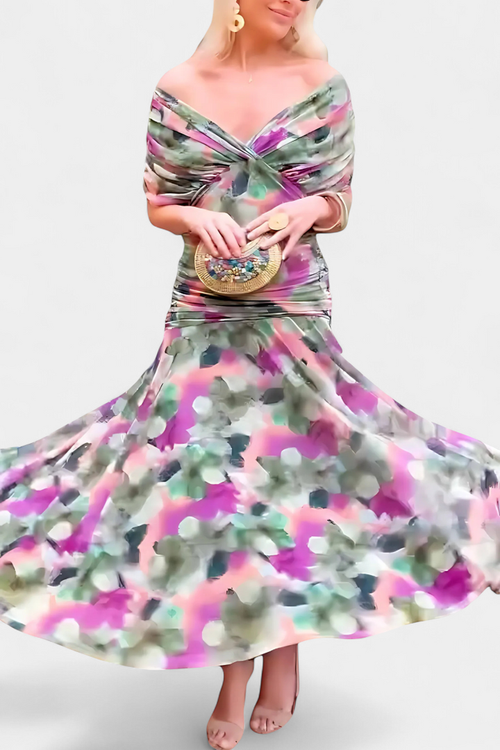 Isabella | Elegant Floral V Neck Dress