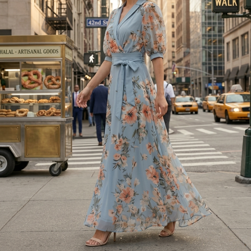 Lily | Floral V-Neck Chiffon Midi Dress