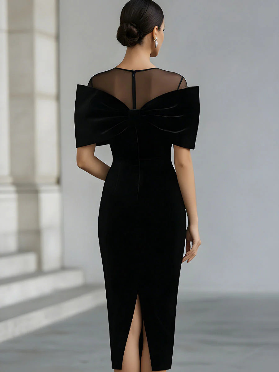 Elizabeth | Timeless Black Bow Midi Dress