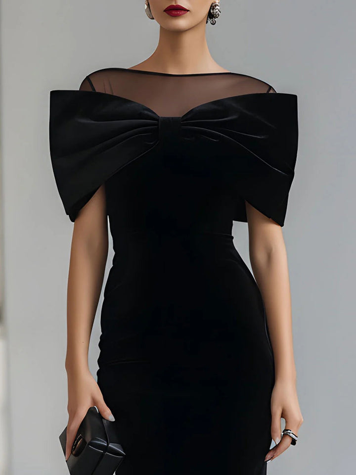 Elizabeth | Timeless Black Bow Midi Dress